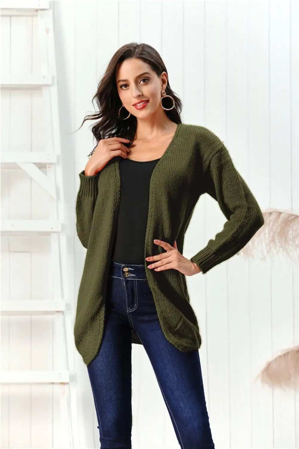 Open Front Long Sleeve Cardigan - Trendsi - Flyclothing LLC