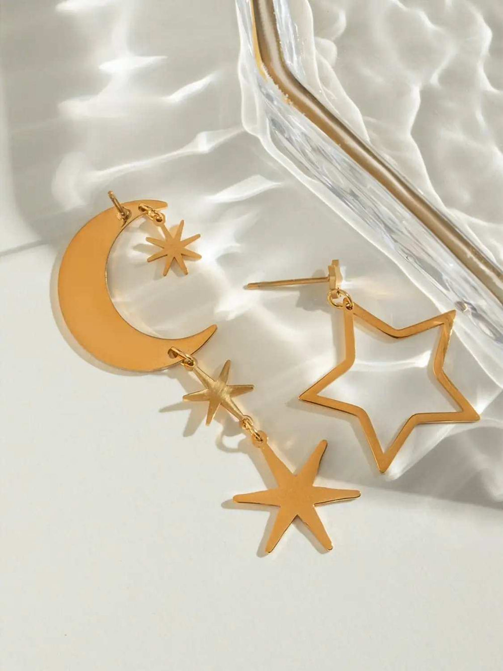18K Gold-Plated Moon & Star Dangle Earrings - Trendsi - Flyclothing LLC
