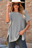 Slit Round Neck Short Sleeve Knit Top - Trendsi - Flyclothing LLC