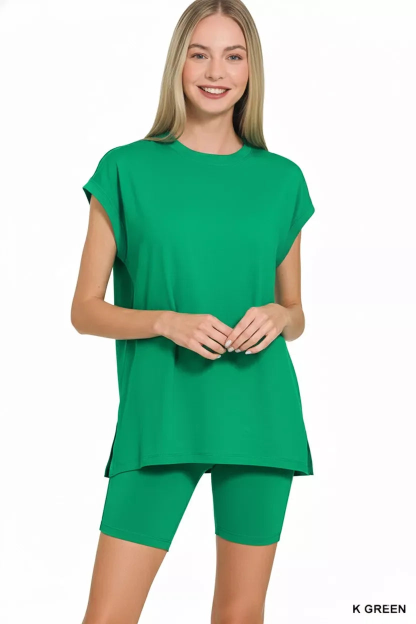 Zenana Brushed Dty Microfiber Top & Biker Shorts - Trendsi - Flyclothing LLC