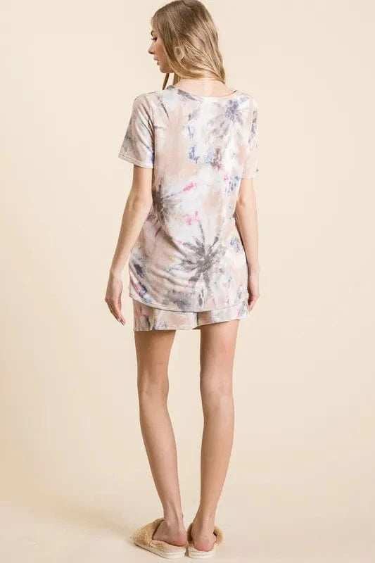 BiBi Tie Dye Terry Shorts with Drawstring - Trendsi - Flyclothing LLC