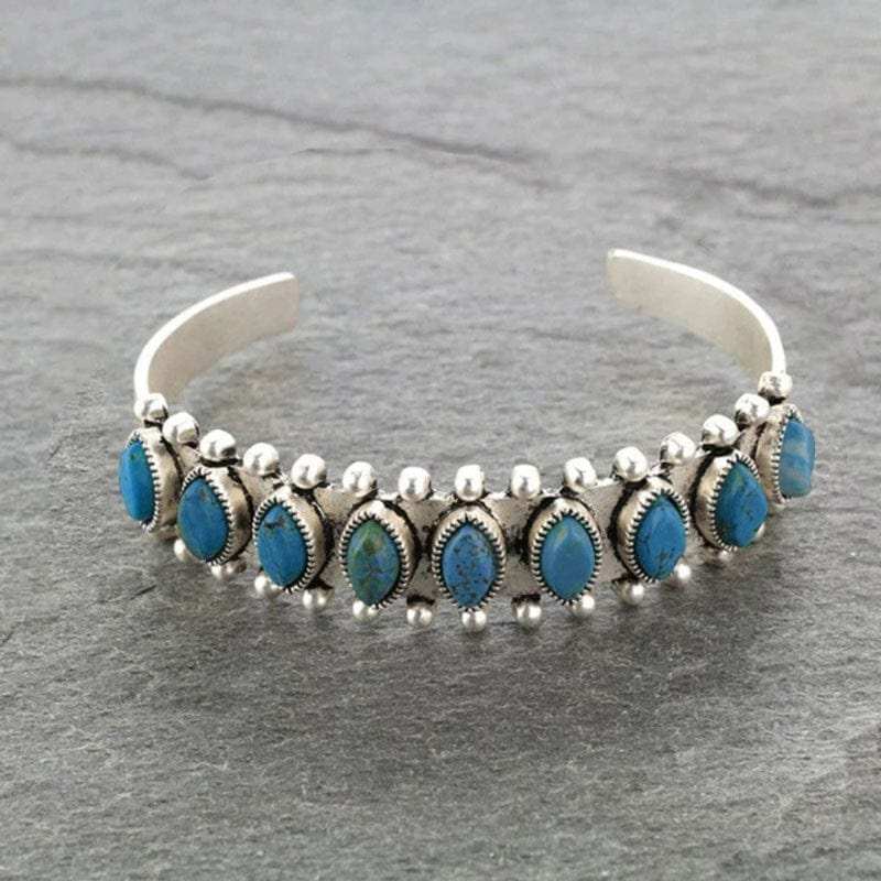 Artificial Turquoise Alloy Open Bracelet - Trendsi - Flyclothing LLC