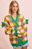 BiBi Mardigras Checker Board Front Open Cardigan - Trendsi - Flyclothing LLC