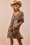 BiBi Leopard Prints Mix and Match Short Sleeves Dress - Trendsi - Flyclothing LLC