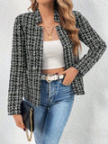 Plaid Open Front Long Sleeve Jacket - Trendsi - Flyclothing LLC