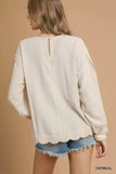 Umgee Linen Scallop Hem Long Sleeve Blouse - Trendsi - Flyclothing LLC