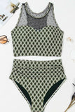 Dotted Mesh Plaid Patchwork High Waisted Swim Set - Trendsi - Flyclothing LLC