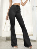 Raw Hem High Waist Flare Jeans - Trendsi - Flyclothing LLC