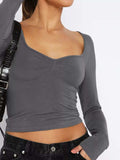 Long Sleeve Sweetheart Neck Crop T-Shirt - Trendsi - Flyclothing LLC