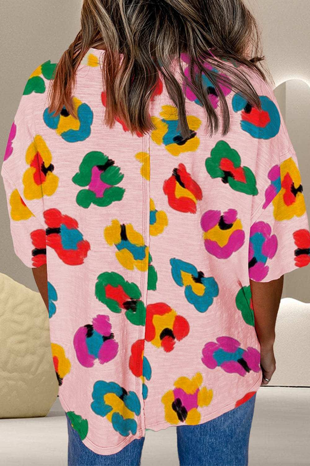 Printed Round Neck Half Sleeve Top - Trendsi - Flyclothing LLC