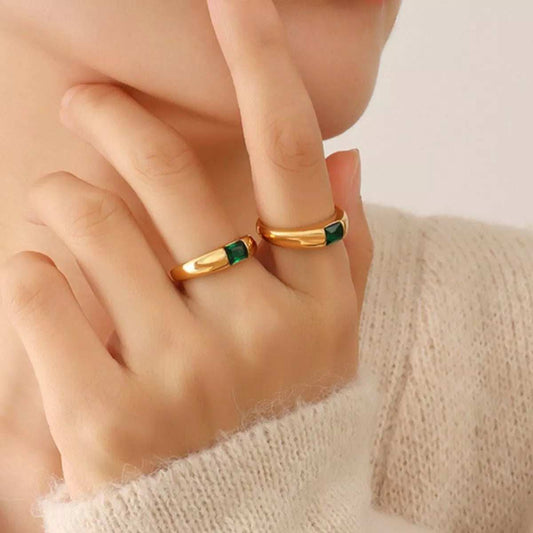 18K Gold-Plated Titanium Steel Zircon Ring - Trendsi - Flyclothing LLC