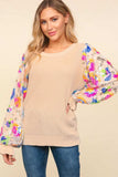 Haptics Floral Sequins Mesh Flounce Sleeve Sweater - Trendsi - Flyclothing LLC