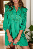Embroidered Ruffled Notched Three-Quarter Sleeve Dress - Trendsi - Flyclothing LLC