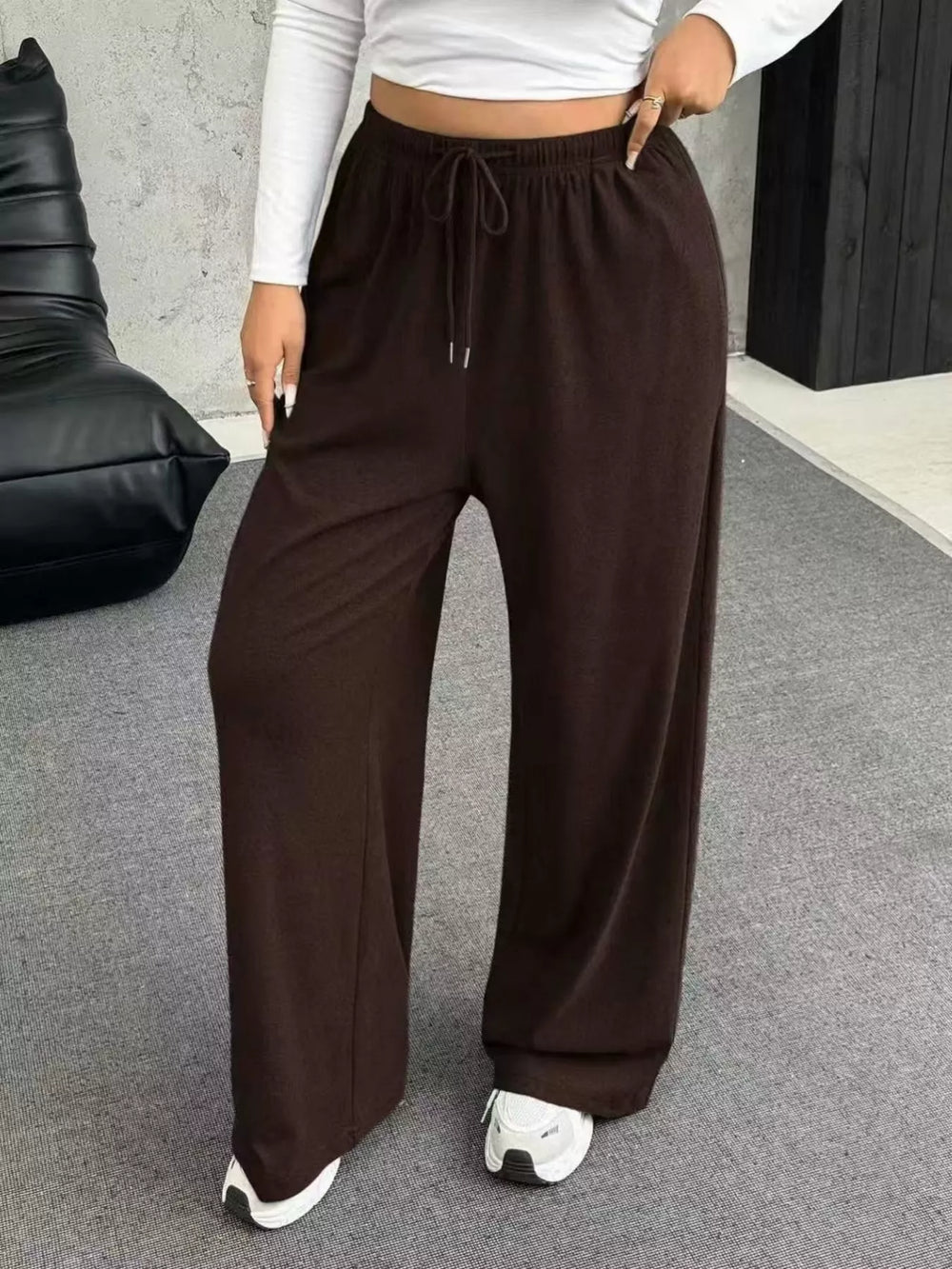 Full Size Drawstring Wide Leg Pants Plus Size - Trendsi - Flyclothing LLC