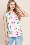 BOMBOM Smiley Face Round Neck Tank - Trendsi - Flyclothing LLC