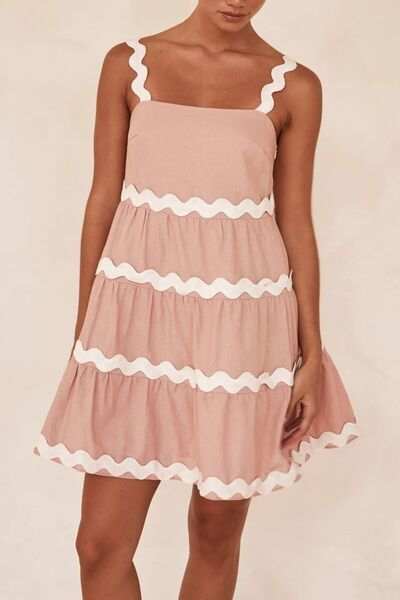 Contrast Trim Square Neck Tiered Dress - Trendsi - Flyclothing LLC