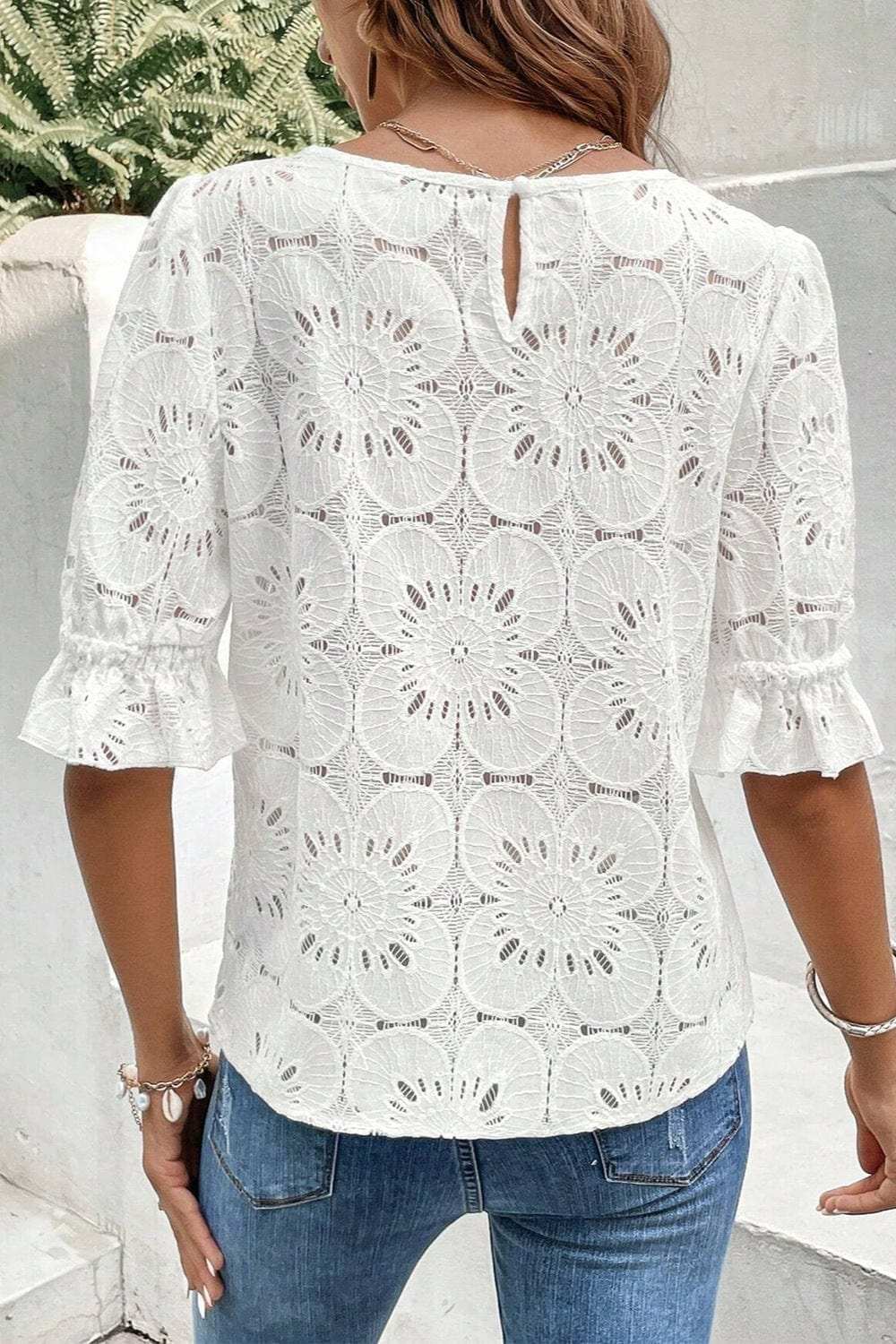 Round Neck Flounce Sleeve Blouse - Trendsi - Flyclothing LLC