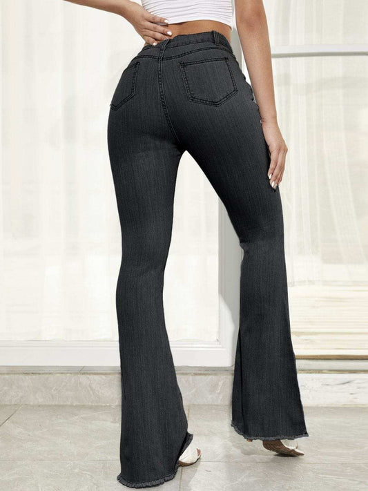 Raw Hem High Waist Flare Jeans - Trendsi - Flyclothing LLC