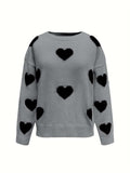 Valentine’s Day Heart Round Neck Long Sleeve Sweater - Trendsi - Flyclothing LLC