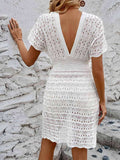 Openwork Plunge Short Sleeve Cover-Up Dress - Trendsi - Flyclothing LLC
