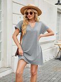 V-Neck Short Sleeve Mini Tee Dress - Trendsi - Flyclothing LLC