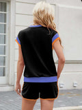 Contrast Round Neck Top and Shorts Set - Trendsi - Flyclothing LLC
