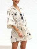 Printed Collared Neck Three-Quarter Sleeve Mini Dress - Trendsi - Flyclothing LLC