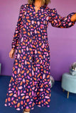 Printed Notched Long Sleeve Dress - Trendsi - Flyclothing LLC