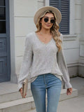 Lace Detail V-Neck Long Sleeve T-Shirt - Trendsi - Flyclothing LLC