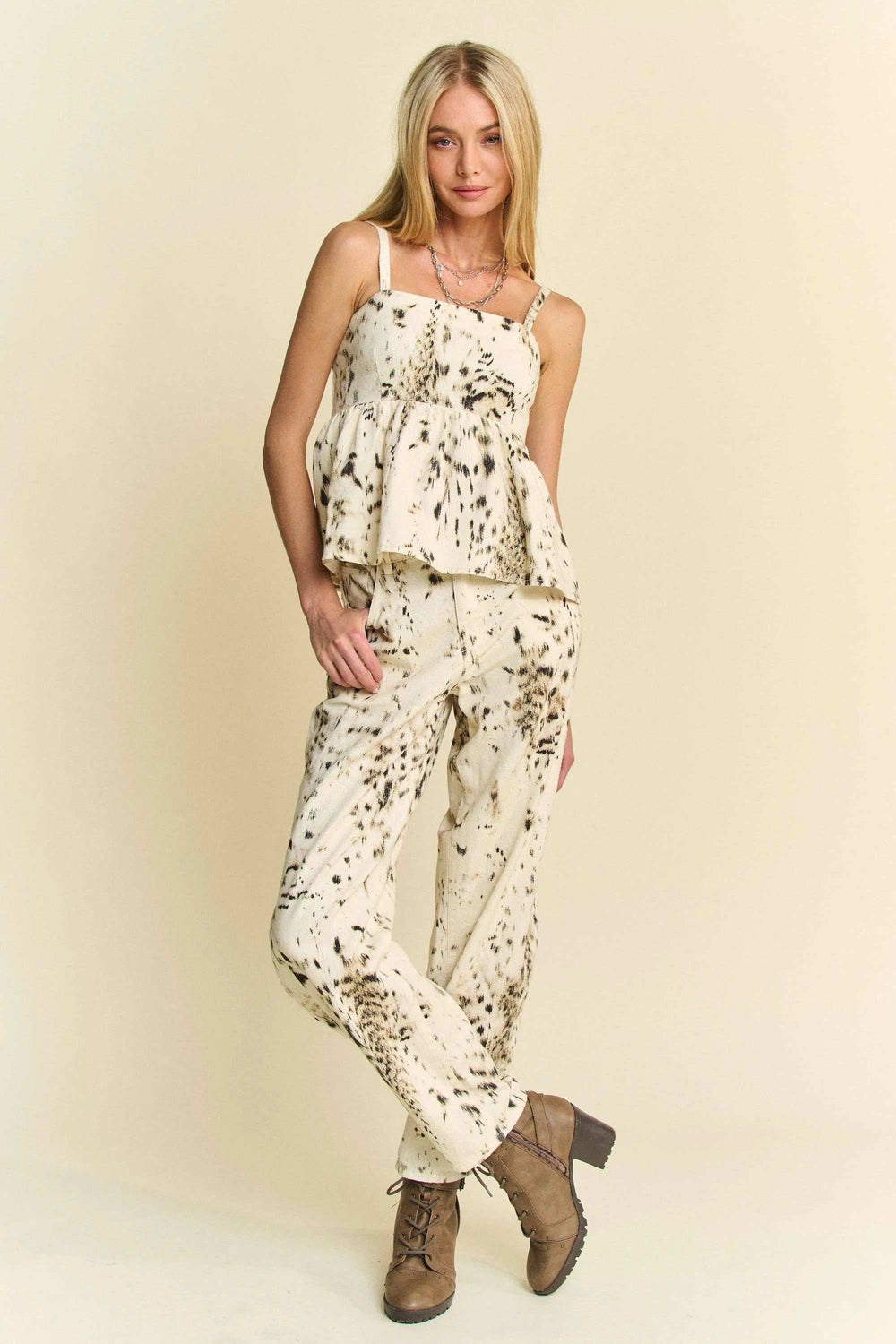 Davi & Dani Abstract Tie Dye Dot Lace Detail Barrel Pants - Trendsi - Flyclothing LLC