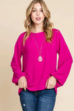 BOMBOM Textured Balloon Sleeve Top - Trendsi - Flyclothing LLC