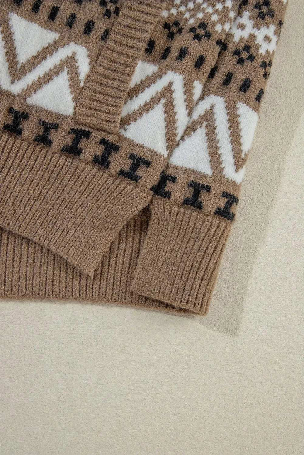 Zip Up Long Sleeve Geometric Cardigan - Trendsi - Flyclothing LLC