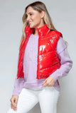 Snobbish Zip Up Turtleneck Shiny Quilted Vest - Trendsi - Flyclothing LLC