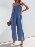 Spaghetti Strap Wide Leg Denim Jumpsuit - Trendsi - Flyclothing LLC