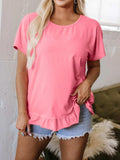 Ruffle Hem Round Neck Relaxed T-Shirt - Trendsi - Flyclothing LLC