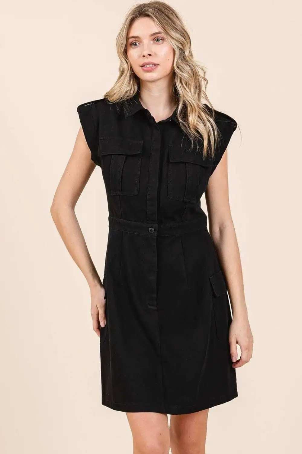 Mittoshop Cargo Pocket Half Button Mini Dress - Trendsi - Flyclothing LLC
