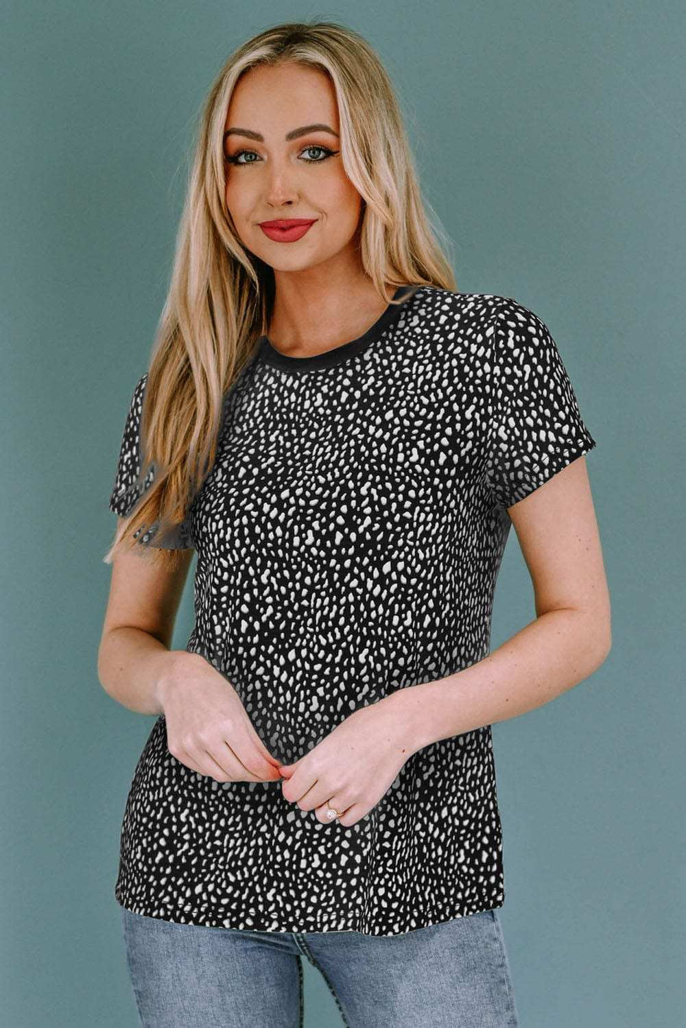 Animal Print Round Neck Short Sleeve T-Shirt - Trendsi - Flyclothing LLC