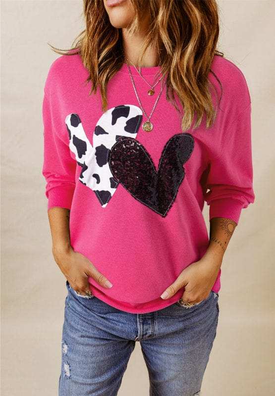 Heart Patch Long Sleeve Sweatshirt - Trendsi - Flyclothing LLC