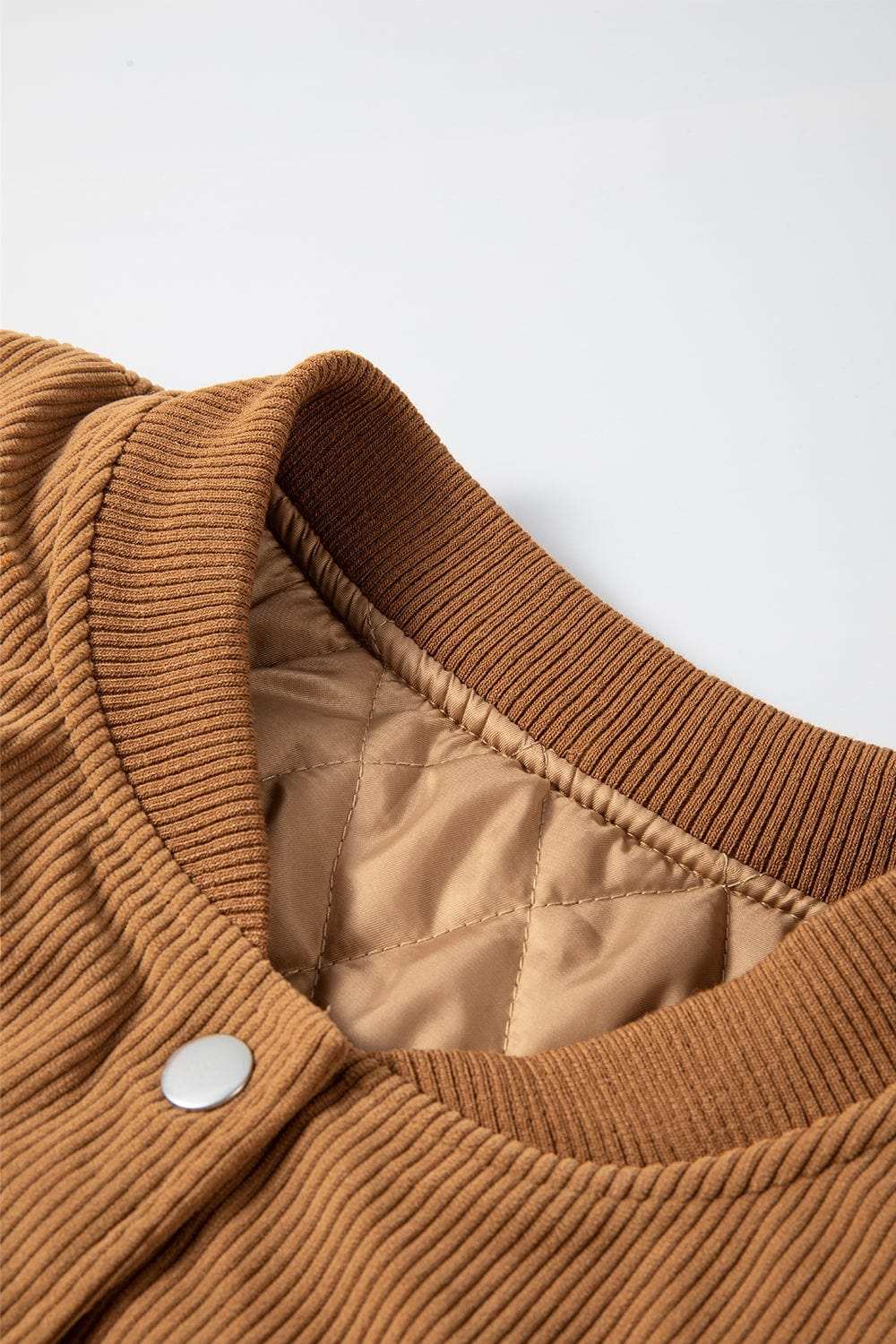 Contrast Baseball Collar Snap Down Long Sleeve Jacket - Trendsi - Flyclothing LLC