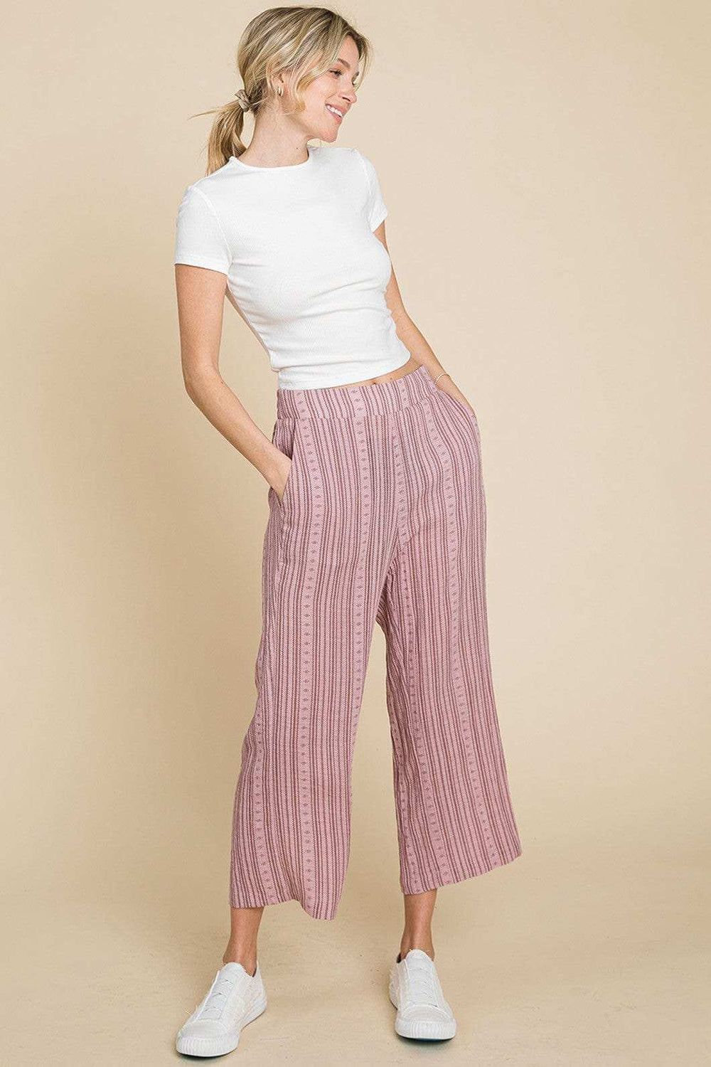 Cotton Bleu by Nu Lab Striped Elastic Waist Wide Leg Pants - Trendsi - Flyclothing LLC