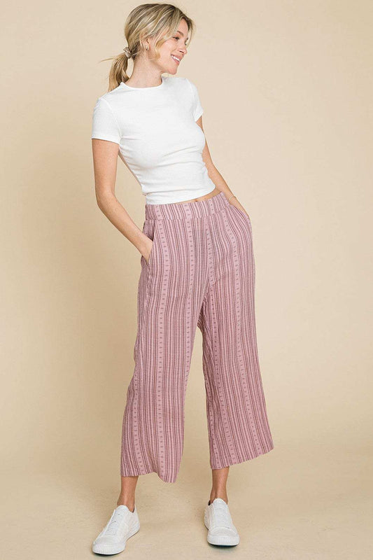 Cotton Bleu by Nu Lab Striped Elastic Waist Wide Leg Pants - Trendsi - Flyclothing LLC