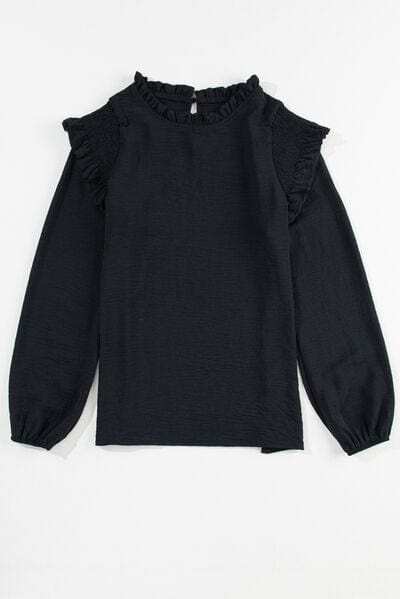 Frill Mock Neck Ruffled Balloon Sleeve Blouse - Trendsi - Flyclothing LLC