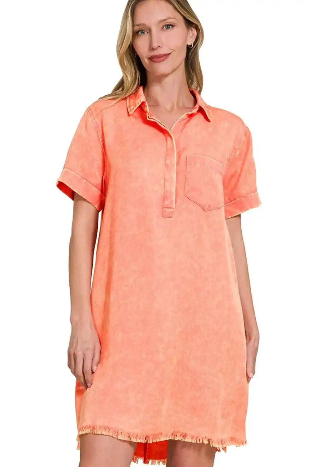 Zenana Tencel Mineral Washed Collared Shirts Dress - Trendsi - Flyclothing LLC