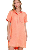 Zenana Tencel Mineral Washed Collared Shirts Dress - Trendsi - Flyclothing LLC