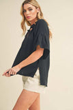 Aemi + Co Side Slit Notched Ruffled Half Sleeve Blouse - Trendsi - Flyclothing LLC