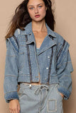 POL Cropped Denim Jacket with Functional Zipper Detail - Trendsi - Flyclothing LLC