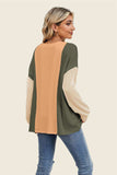 Double Take Texture Contrast Round Neck Long Sleeve T-Shirt - Trendsi - Flyclothing LLC