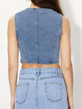 V-Neck Button Up Denim Vest - Trendsi - Flyclothing LLC