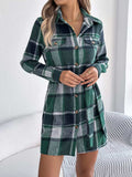 Plaid Button Front Tie Waist Shirt Dress - Trendsi - Flyclothing LLC