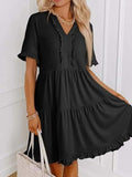 Tiered Notched Short Sleeve Mini Dress - Trendsi - Flyclothing LLC